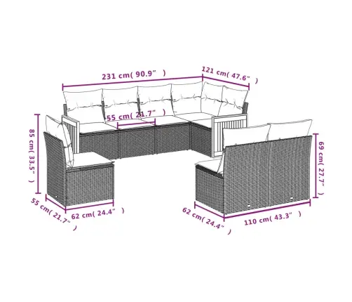 8-Osaline Aiadiivani Komplekt Patjadega, Beež, Polürotang