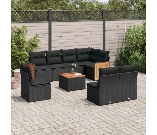 9-Daļīgs Dārza Dīvāna Komplekts, Matrači, Melna Pe Rotangpalma Vidaxl