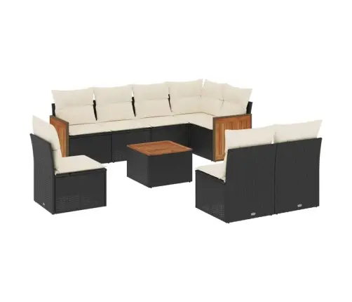 9-Daļīgs Dārza Dīvāna Komplekts, Matrači, Melna Pe Rotangpalma Vidaxl