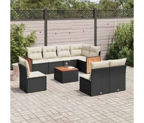 9-Daļīgs Dārza Dīvāna Komplekts, Matrači, Melna Pe Rotangpalma Vidaxl
