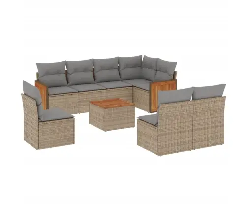 9-Daļīgs Dārza Dīvānu Komplekts, Matrači, Bēša Pe Rotangpalma Vidaxl