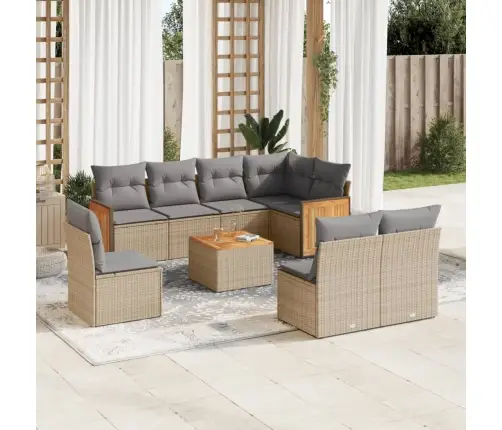 9-Daļīgs Dārza Dīvānu Komplekts, Matrači, Bēša Pe Rotangpalma Vidaxl