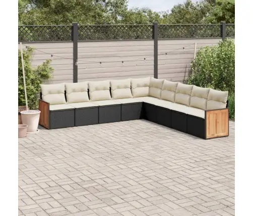 9-Daļīgs Dārza Dīvāna Komplekts, Matrači, Melna Pe Rotangpalma Vidaxl