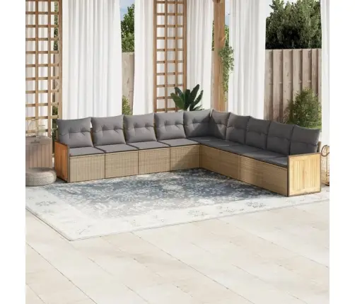 9-Daļīgs Dārza Dīvānu Komplekts, Matrači, Bēša Pe Rotangpalma Vidaxl