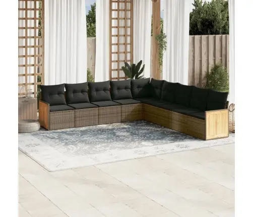 Sofos Komplektas Su Pagalvėlėmis, 9 Dalių, Pilkas, Poliratanas