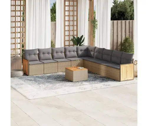 Sofos Komplektas Su Pagalvėlėmis, 10 Dalių, Smėlio, Poliratanas