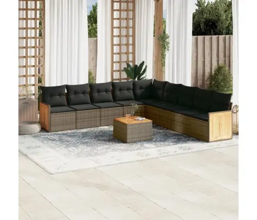 10-Daļīgs Dārza Dīvāna Komplekts Ar Matračiem, Pelēks Pe Pinums Vidaxl