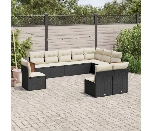 10-Daļīgs Dārza Dīvāna Komplekts, Matrači, Melna Pe Rotangpalma Vidaxl