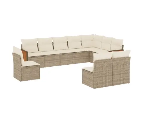 10-Daļīgs Dārza Dīvāna Komplekts, Matrači, Bēša Pe Rotangpalma Vidaxl