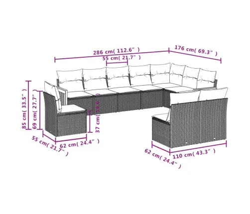 10-Daļīgs Dārza Dīvāna Komplekts, Matrači, Bēša Pe Rotangpalma Vidaxl