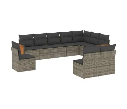 10-Daļīgs Dārza Dīvāna Komplekts Ar Matračiem, Pelēks Pe Pinums Vidaxl