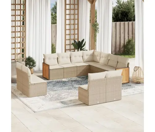 11-Daļīgs Dārza Dīvāna Komplekts, Matrači, Bēša Pe Rotangpalma Vidaxl