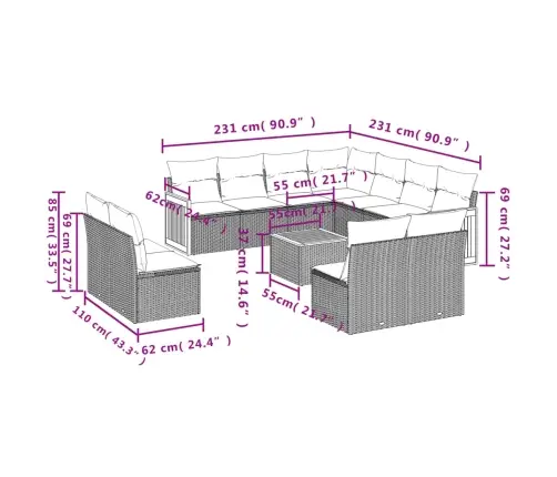12-Osaline Aiadiivani Komplekt Patjadega, Must, Polürotang