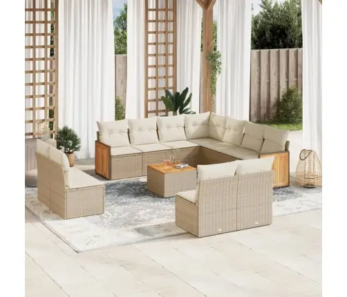 12-Daļīgs Dārza Dīvāna Komplekts, Matrači, Bēša Pe Rotangpalma Vidaxl