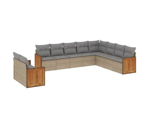 10-Daļīgs Dārza Dīvāna Komplekts, Matrači, Bēša Pe Rotangpalma Vidaxl