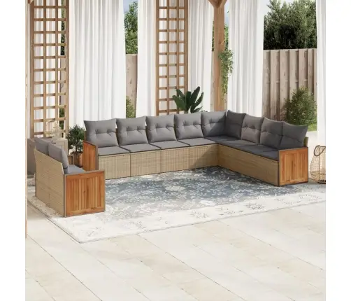 10-Daļīgs Dārza Dīvāna Komplekts, Matrači, Bēša Pe Rotangpalma Vidaxl