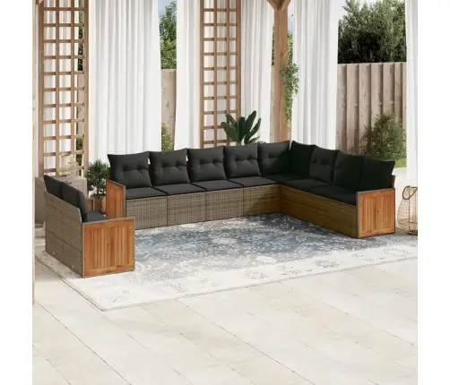 Sodo Komplektas Su Pagalvėlėmis, 10 Dalių, Pilkas, Poliratanas