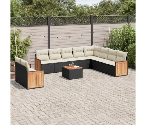 11-Daļīgs Dārza Dīvāna Komplekts, Matrači, Melna Pe Rotangpalma Vidaxl