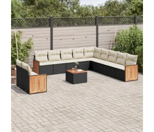 Sofos Komplektas Su Pagalvėlėmis, 12 Dalių, Juodas, Poliratanas