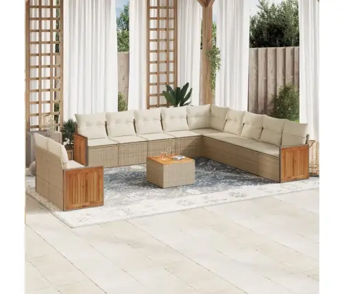 12-Daļīgs Dārza Dīvāna Komplekts, Matrači, Bēša Pe Rotangpalma Vidaxl