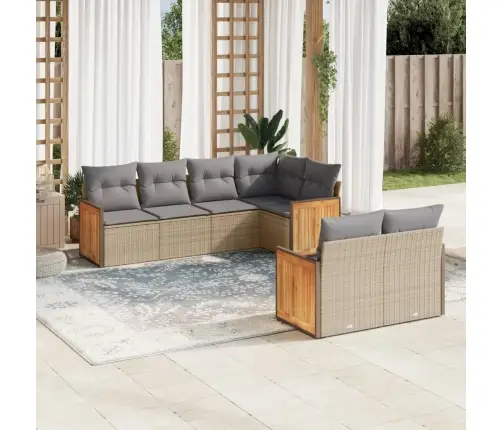 7-Daļīgs Dārza Dīvāna Komplekts, Matrači, Bēša Pe Rotangpalma Vidaxl