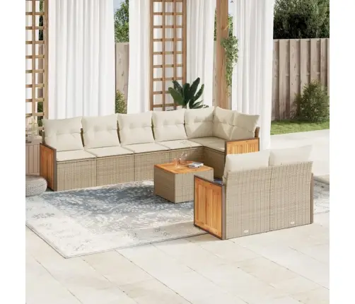 9-Daļīgs Dārza Dīvānu Komplekts, Matrači, Bēša Pe Rotangpalma Vidaxl