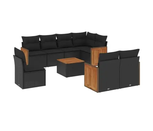 9-Daļīgs Dārza Dīvāna Komplekts, Matrači, Melna Pe Rotangpalma Vidaxl