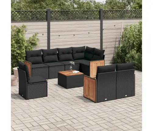 9-Daļīgs Dārza Dīvāna Komplekts, Matrači, Melna Pe Rotangpalma Vidaxl