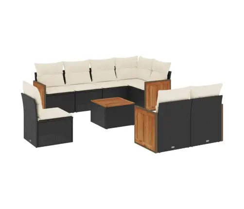 9-Daļīgs Dārza Dīvāna Komplekts, Matrači, Melna Pe Rotangpalma Vidaxl