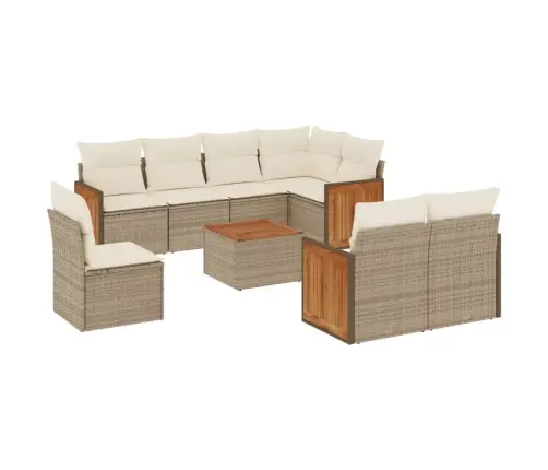 9-Daļīgs Dārza Dīvānu Komplekts, Matrači, Bēša Pe Rotangpalma Vidaxl