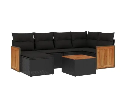 7-Daļīgs Dārza Dīvāna Komplekts Ar Matračiem, Melna Pe Vidaxl