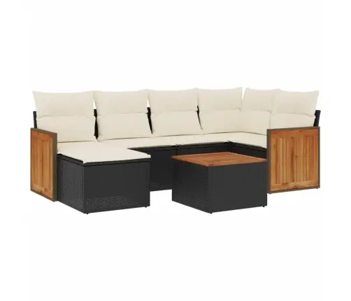 Sofos Komplektas Su Pagalvėlėmis, 7 Dalių, Juodas, Poliratanas