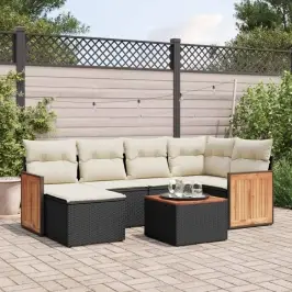 7-Daļīgs Dārza Dīvāna Komplekts Ar Matračiem, Melna Pe Vidaxl