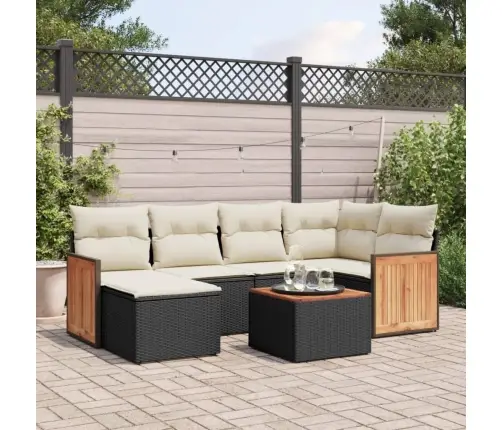 Sofos Komplektas Su Pagalvėlėmis, 7 Dalių, Juodas, Poliratanas