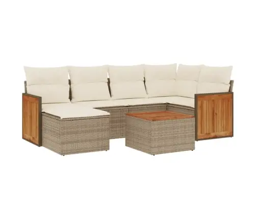 Sofos Komplektas Su Pagalvėlėmis, 7 Dalių, Smėlio, Poliratanas