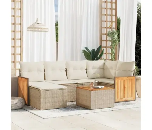 Sofos Komplektas Su Pagalvėlėmis, 7 Dalių, Smėlio, Poliratanas