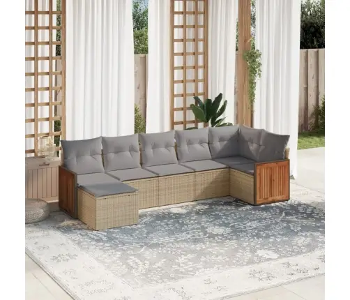 7-Daļīgs Dārza Dīvāna Komplekts, Matrači, Bēša Pe Rotangpalma Vidaxl