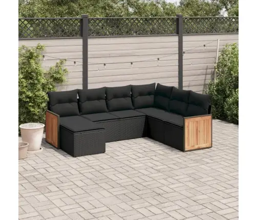 7-Daļīgs Dārza Dīvāna Komplekts Ar Matračiem, Melna Pe Vidaxl