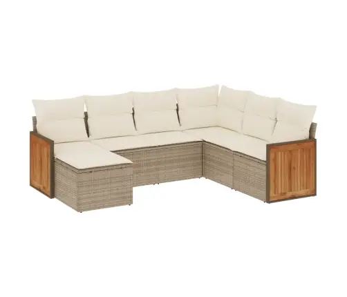 7-Daļīgs Dārza Dīvāna Komplekts, Matrači, Bēša Pe Rotangpalma Vidaxl