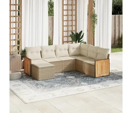 7-Daļīgs Dārza Dīvāna Komplekts, Matrači, Bēša Pe Rotangpalma Vidaxl