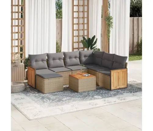 Sofos Komplektas Su Pagalvėlėmis, 8 Dalių, Smėlio, Poliratanas