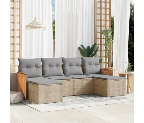 Sofos Komplektas Su Pagalvėlėmis, 6 Dalių, Smėlio, Poliratanas