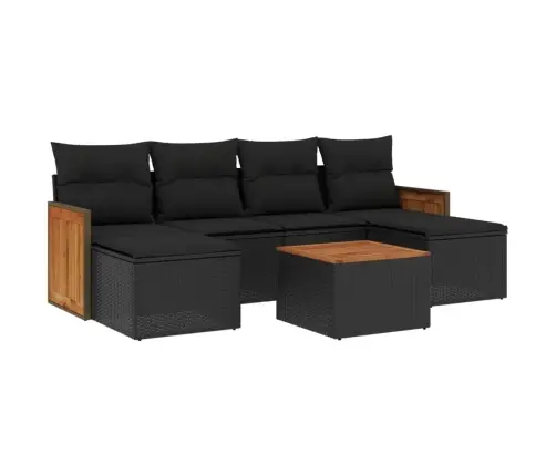 Sofos Komplektas Su Pagalvėlėmis, 7 Dalių, Juodas, Poliratanas