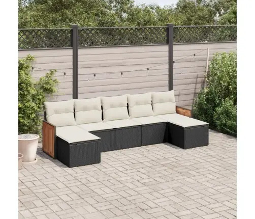 Sofos Komplektas Su Pagalvėlėmis, 7 Dalių, Juodas, Poliratanas