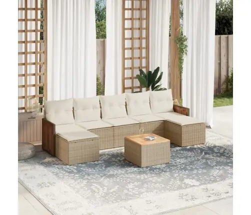 Sofos Komplektas Su Pagalvėlėmis, 8 Dalių, Smėlio, Poliratanas