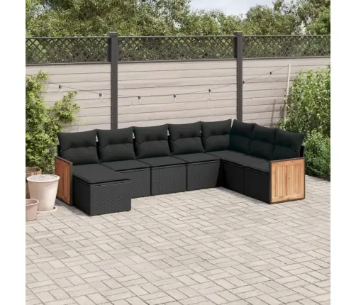 Sofos Komplektas Su Pagalvėlėmis, 8 Dalių, Juodas, Poliratanas