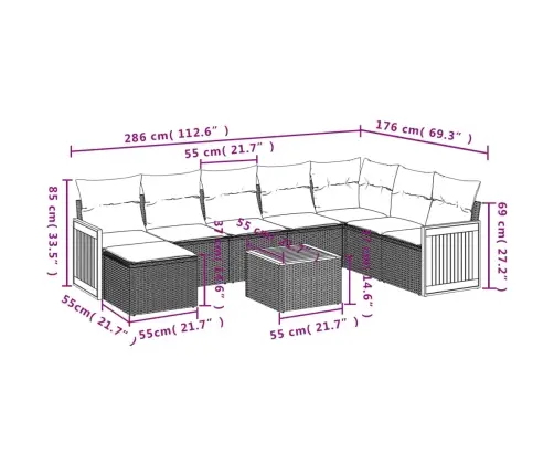 9-Daļīgs Dārza Dīvānu Komplekts, Matrači, Bēša Pe Rotangpalma Vidaxl