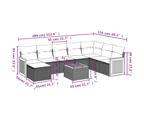 9-Osaline Aiadiivani Komplekt Patjadega, Beež, Polürotang