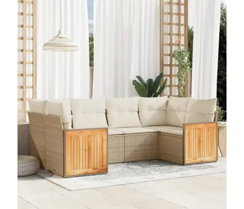 6-Daļīgs Dārza Dīvāna Komplekts, Matrači, Bēša Pe Rotangpalma Vidaxl