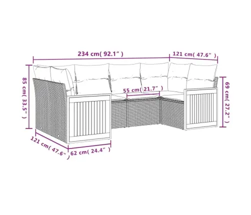 6-Osaline Aiadiivani Komplekt Patjadega, Beež, Polürotang
